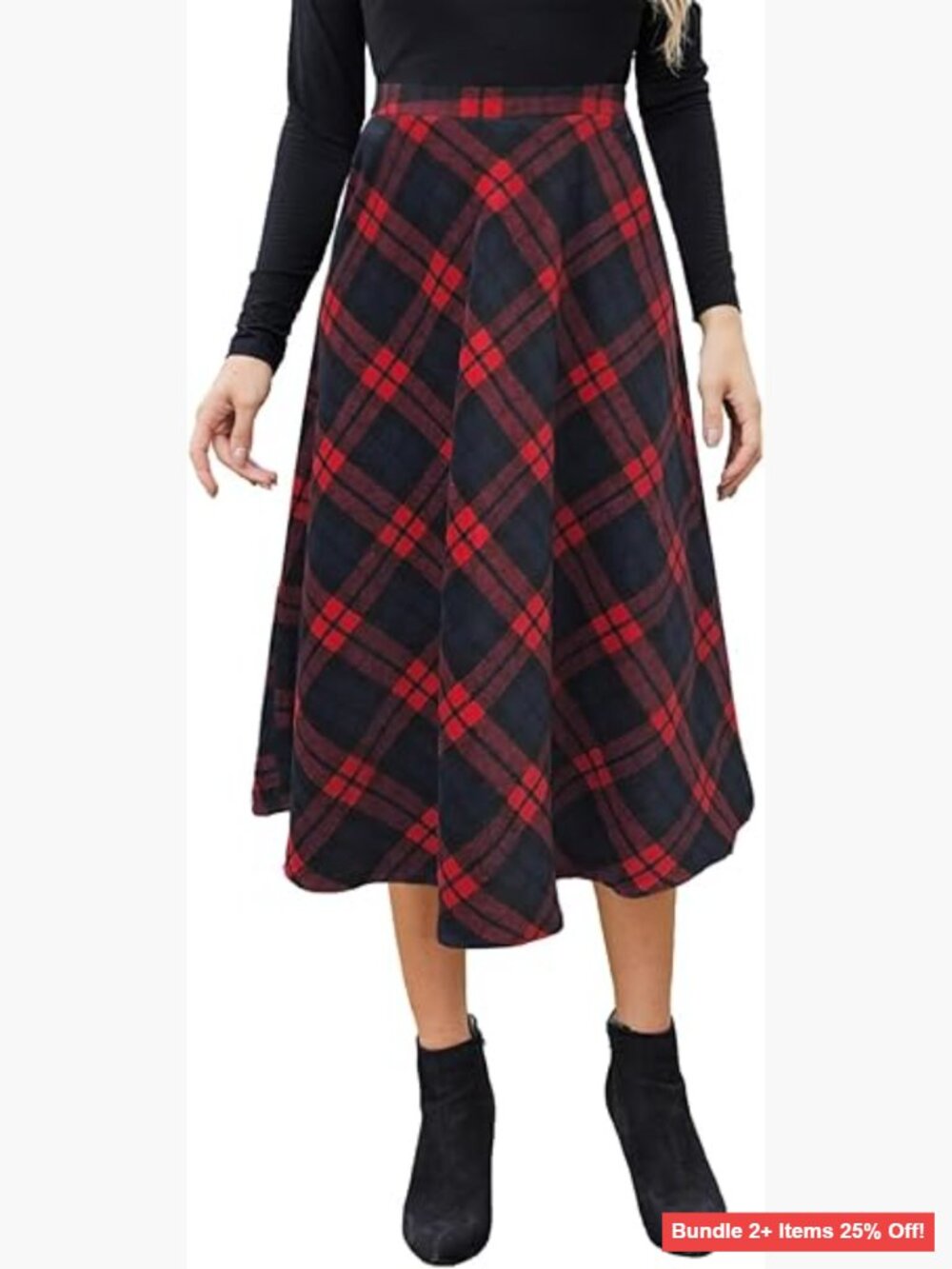 Midi A-Line Skirt with Pockets, High Elastic Waist, Winter Flare Design